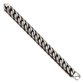 Chisel Stainless Steel Brushed Polished and Textured Curb Chain and Brown Leather 8.5 inch Bracelet